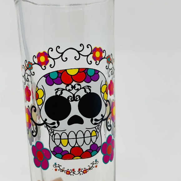 Vintage Halloween Sugar Skull Barware Shot GlassSet With Hand Painted Wood Box - Picture 10 of 12